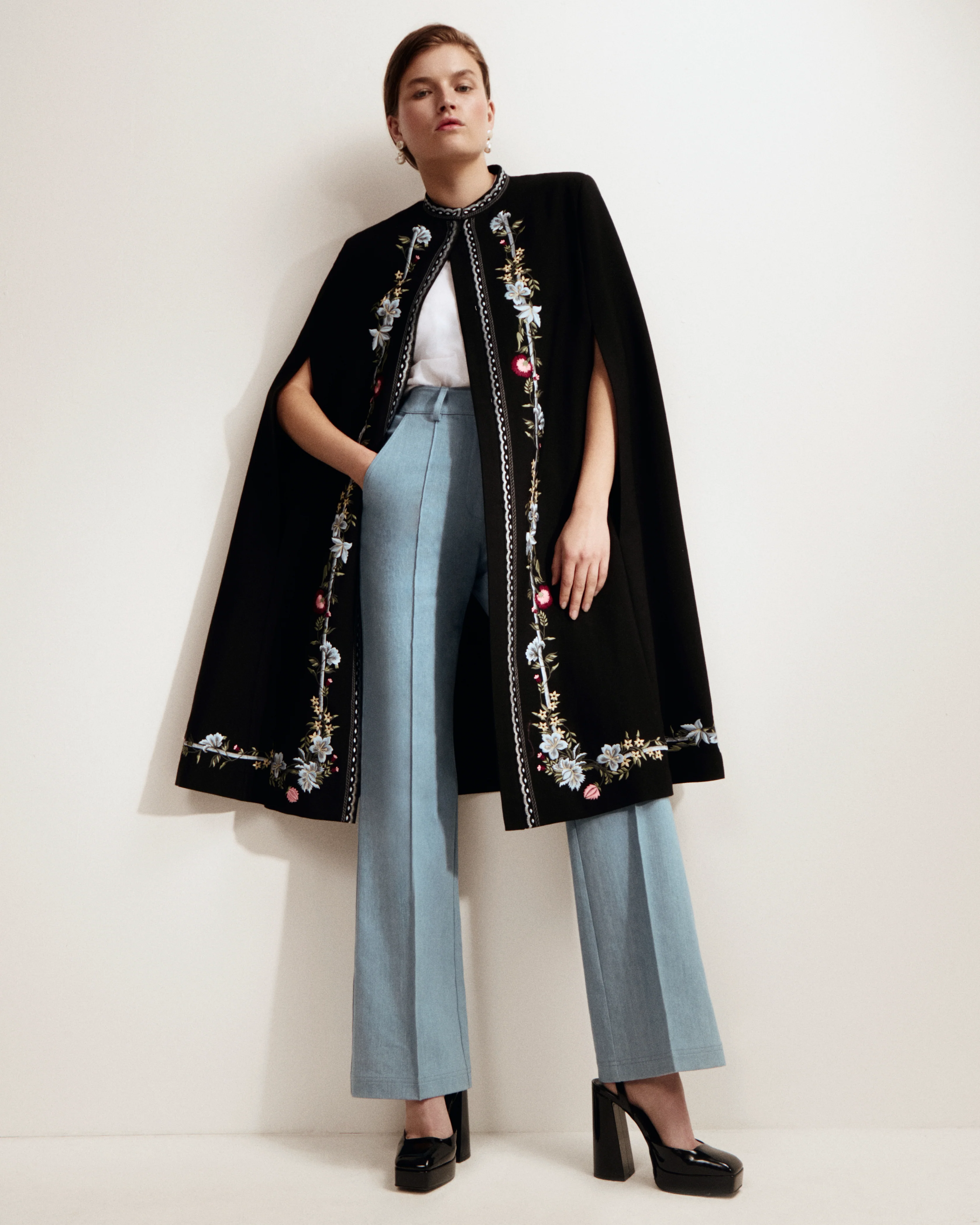 Cornelia Wool Gaberdine Cape - Black - Image 3