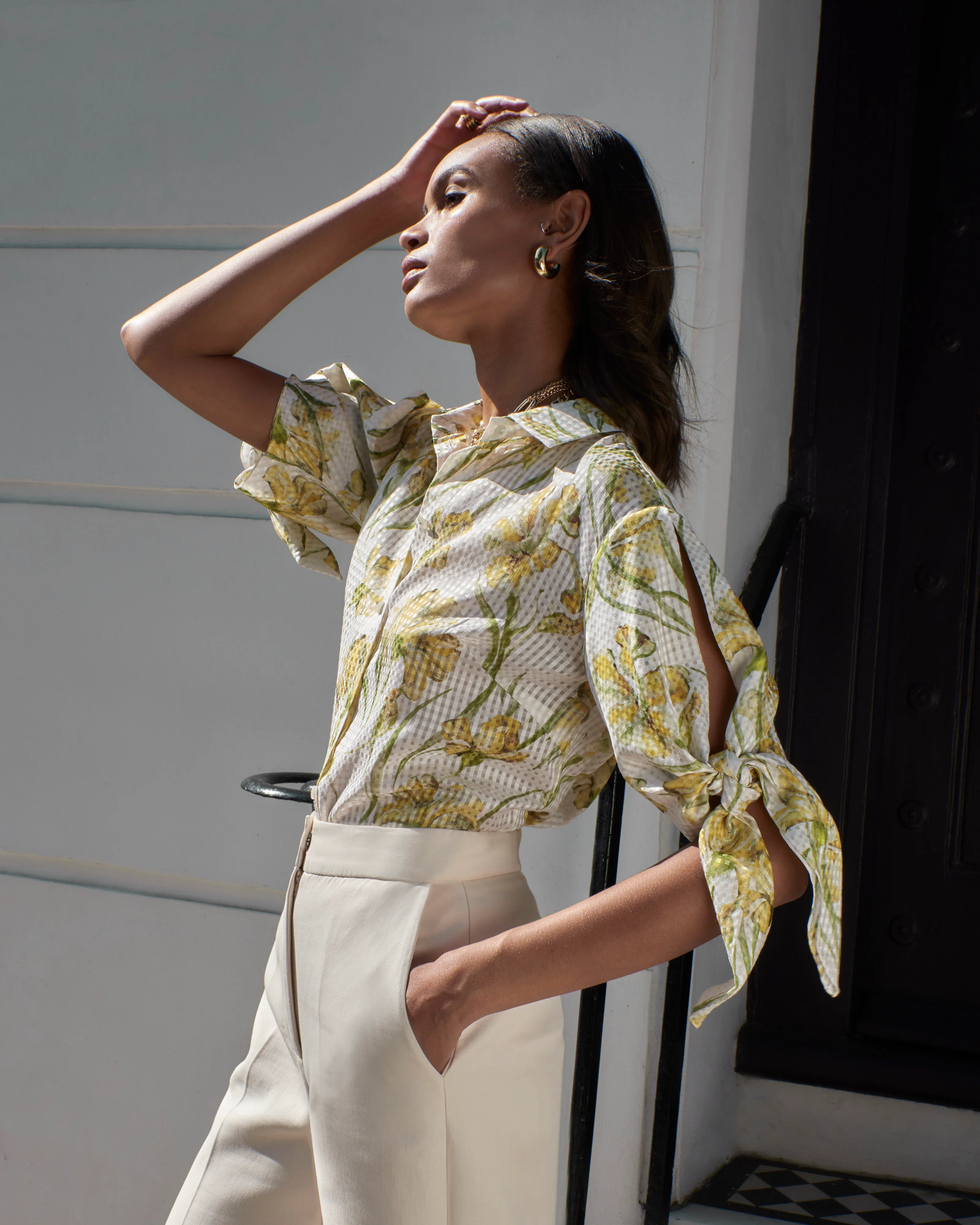 Pelageya Silk Cotton Blouse - Yellow Iris - Image 5